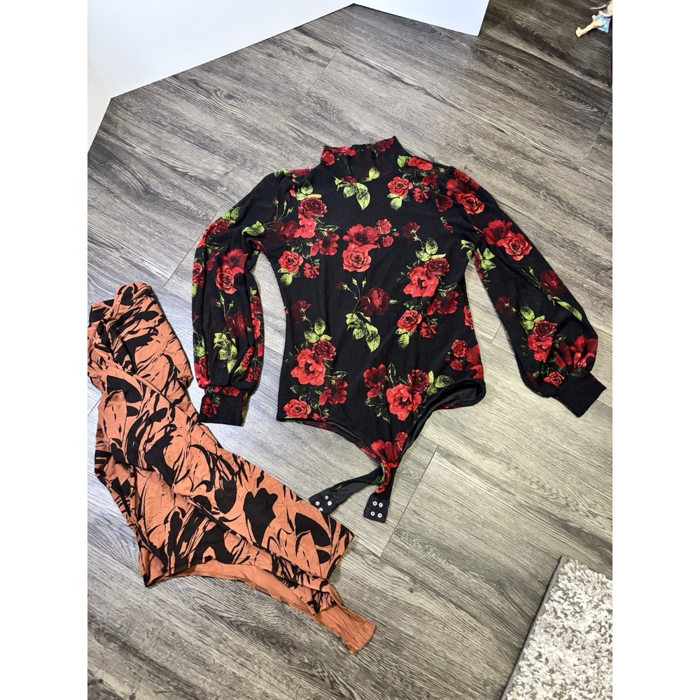 Womens Large Bodysuits Ember A New Day Mock Neck Floral & Abstract Print⁠  Lot